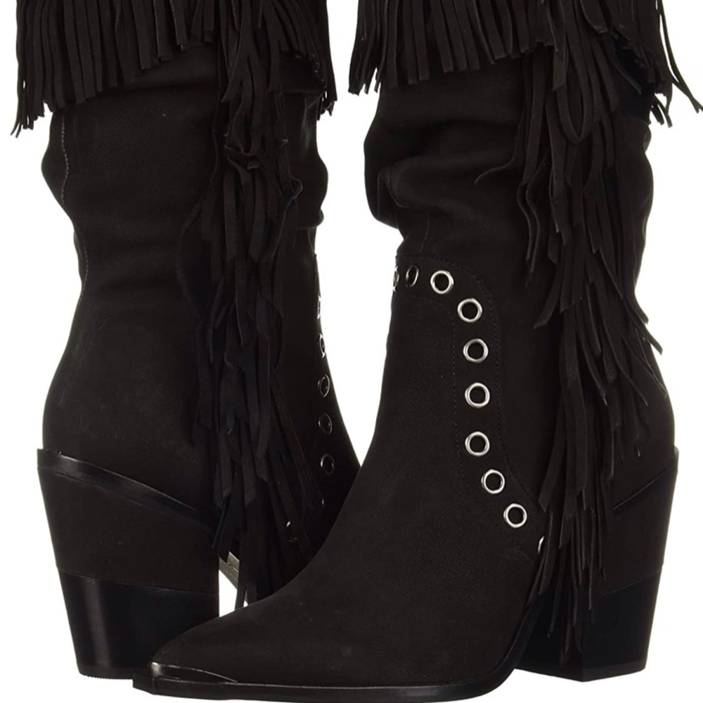 Kenneth  Cole Women's Black  West Side Mid Fringe Fashion Boot Size 7
